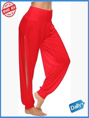 Women's Harem Yoga Pants Side Slit Sport Workout Sweatpants Wide Leg Loose Fit